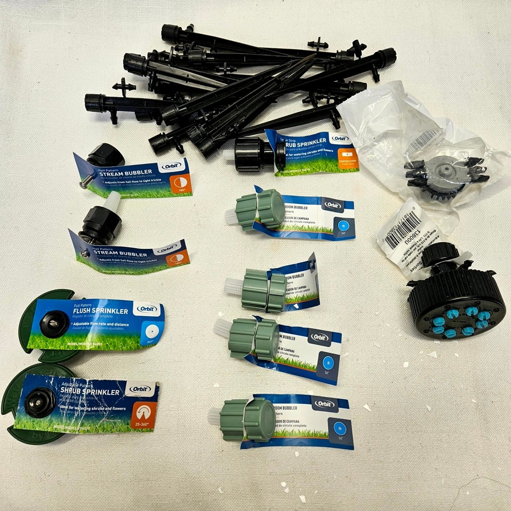 Orbit Rain Bird Drip Irrigation Lot Manifold Bubblers Sprinkler Heads Stakes‎